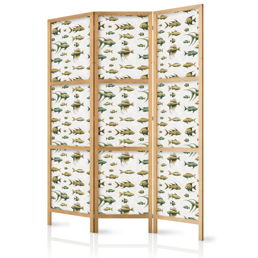Japanese Room Divider - Fish in Beige Tones and Vintage Style
