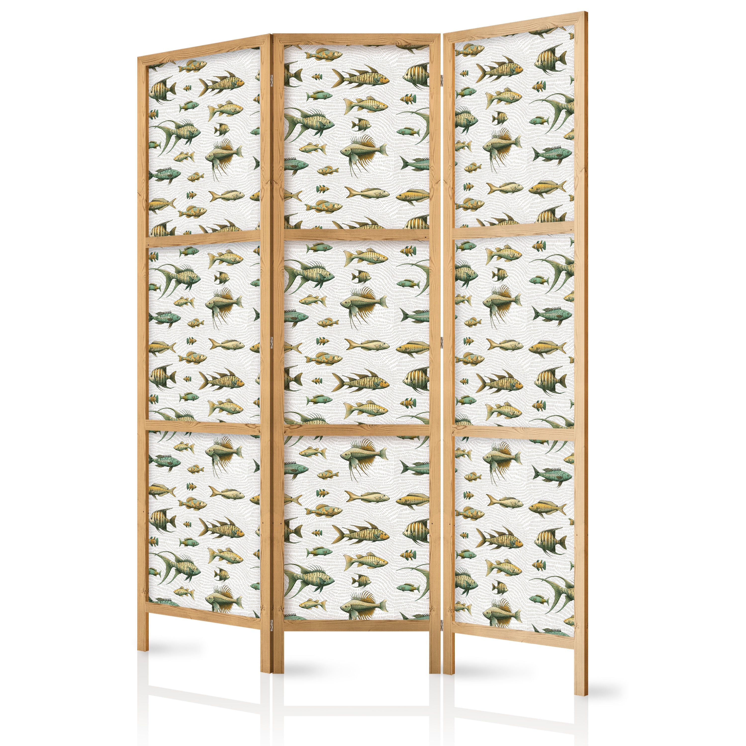 Japanese Room Divider - Fish in Beige Tones and Vintage Style