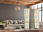 Japanese Room Divider - Fish in Beige Tones and Vintage Style