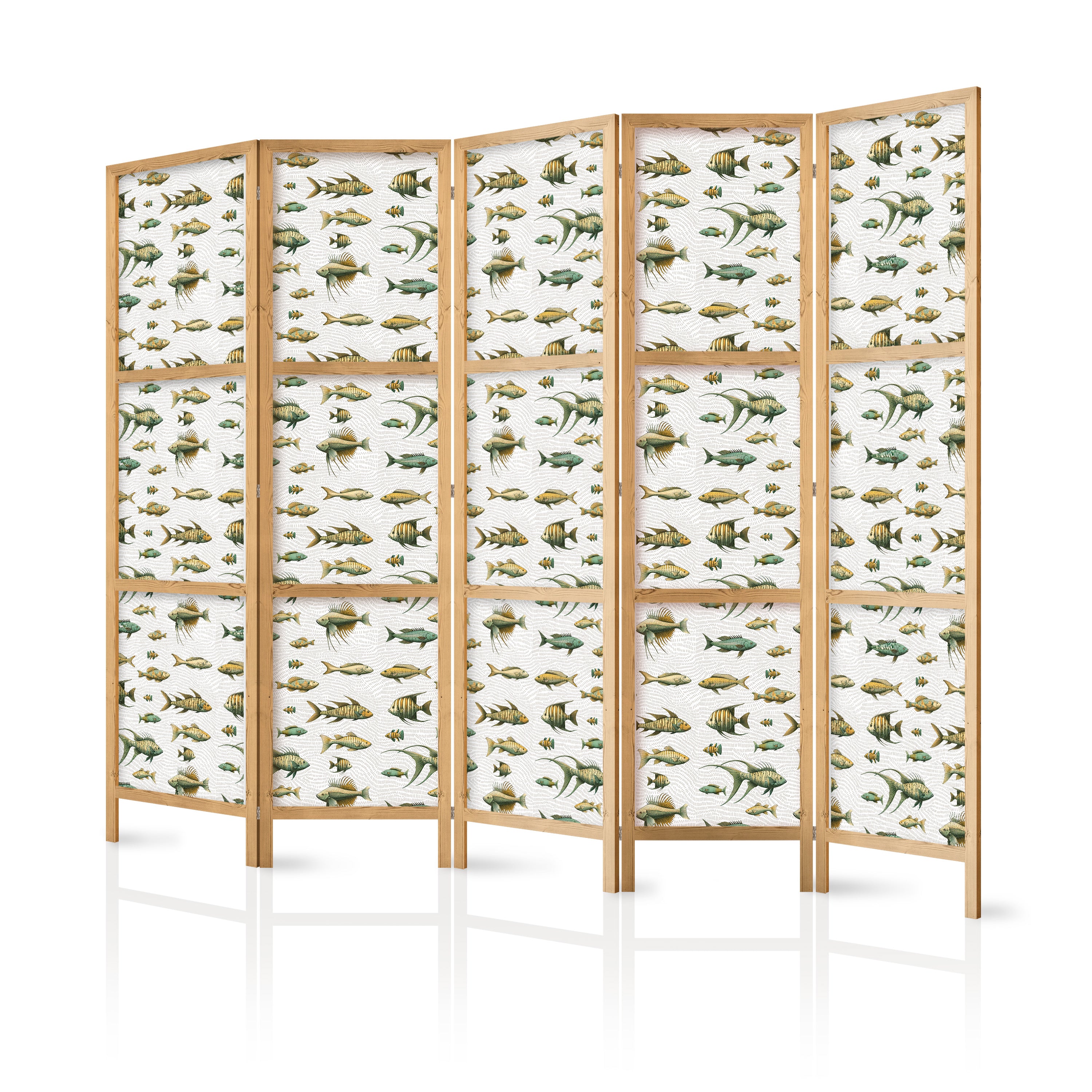 Japanese Room Divider - Fish in Beige Tones
