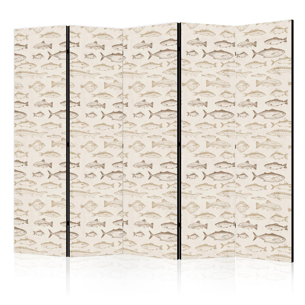 Room Divider with Fish Motif in Beige Tones