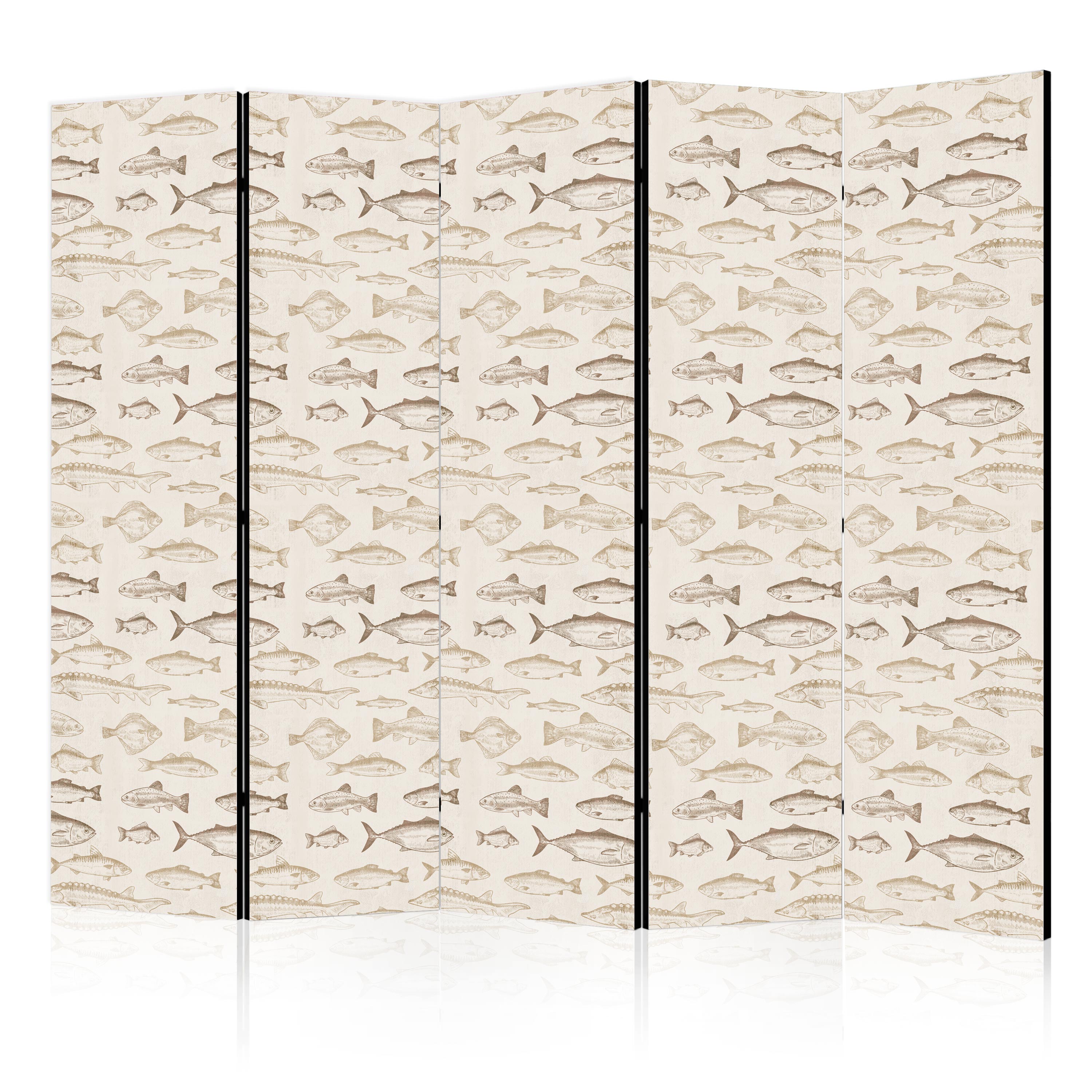 Room Divider with Fish Motif in Beige Tones