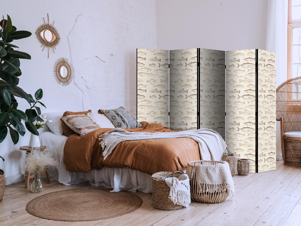 Room Divider with Fish Motif in Beige Tones