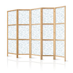 Japanese Room Divider - Blue Fish motif, 5-panel screen