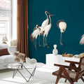 Cranes on Dark Turquoise Oriental Wall Mural