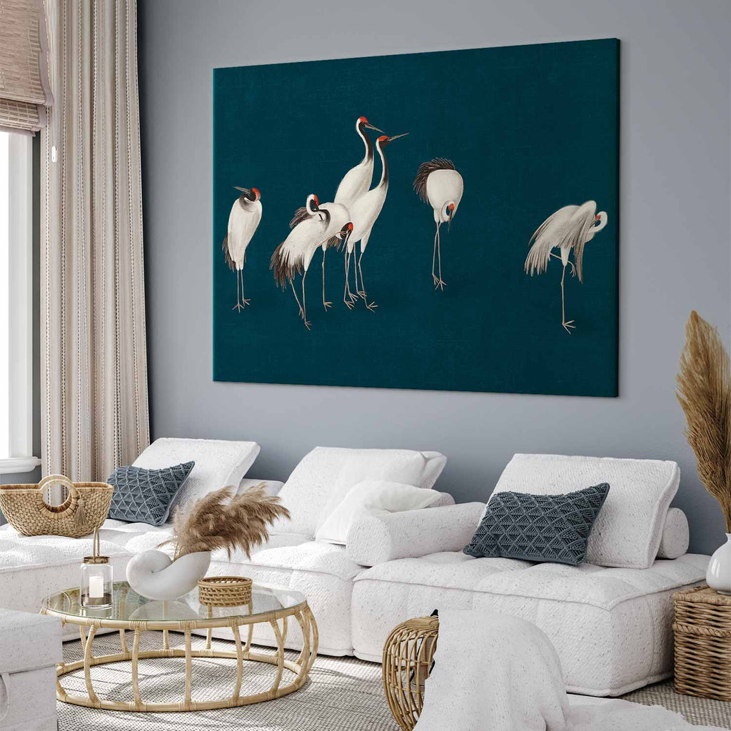 Pastel Cranes Dark Turquoise DIY Large Canvas Print