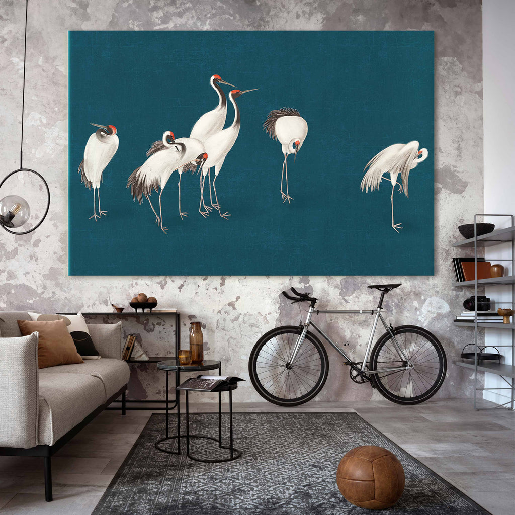 Pastel Cranes Dark Turquoise DIY Large Canvas Print