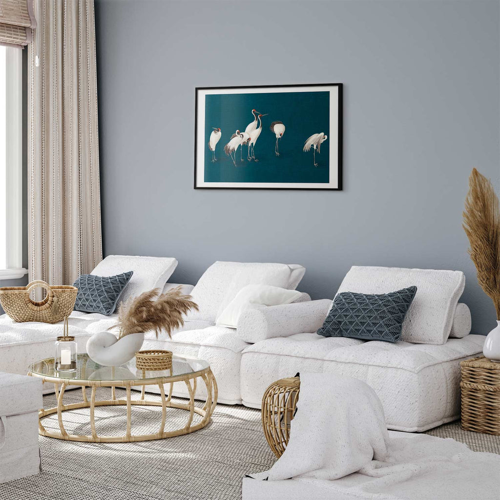 Pastel Cranes Dark Turquoise Poster