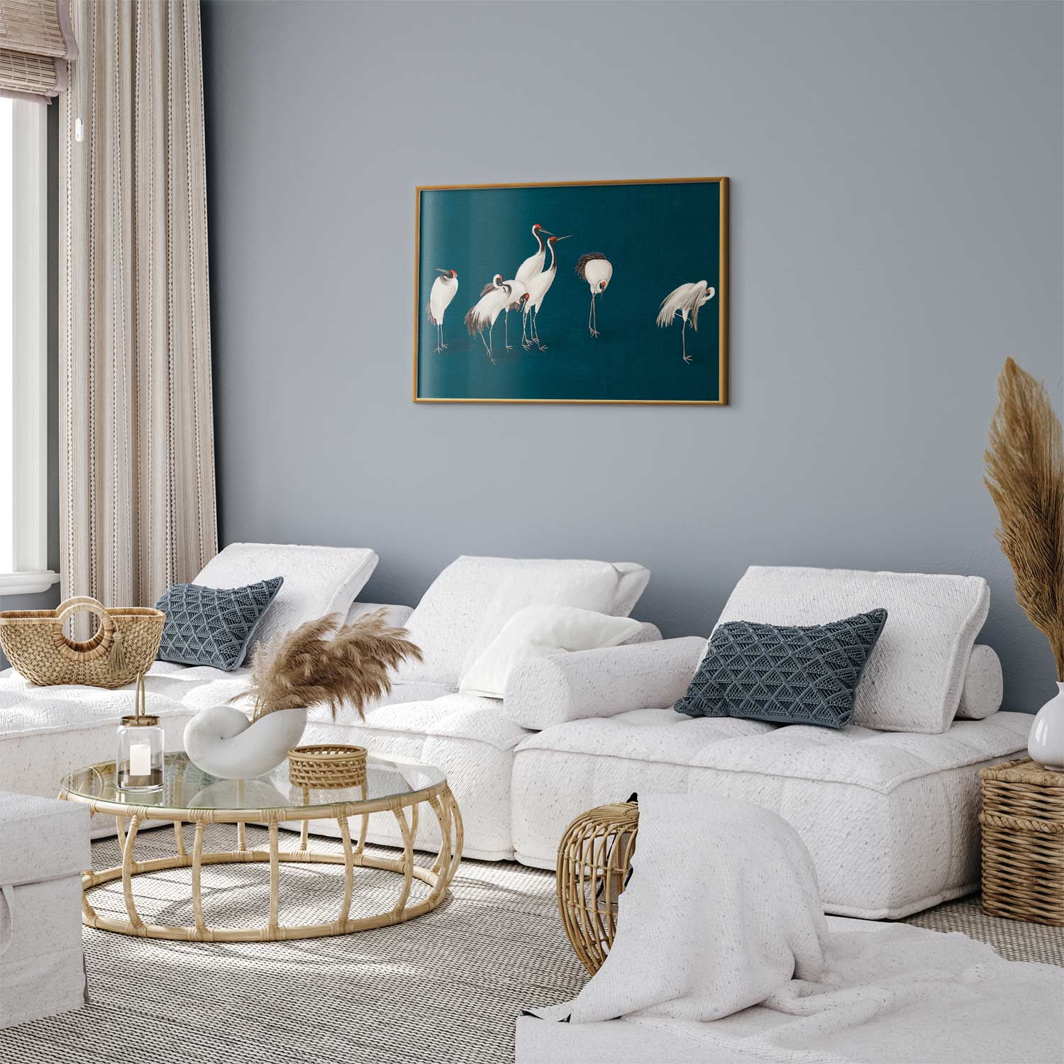 Pastel Cranes Dark Turquoise Poster