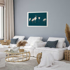 Pastel Cranes Dark Turquoise Poster