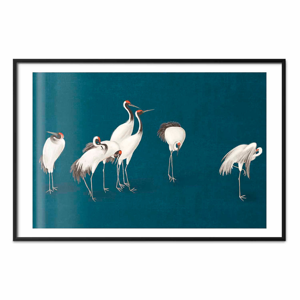 Pastel Cranes Dark Turquoise Poster