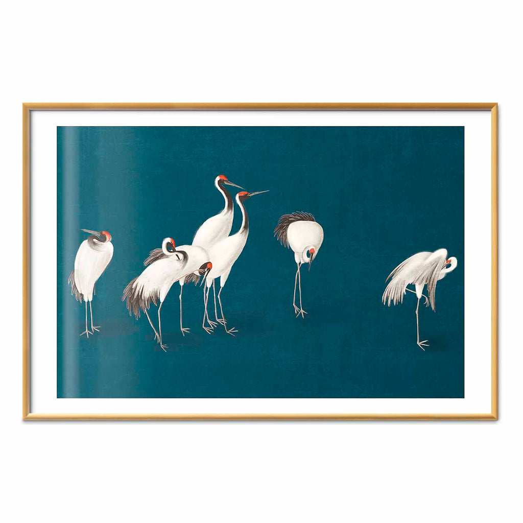 Pastel Cranes Dark Turquoise Poster