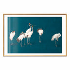 Pastel Cranes Dark Turquoise Poster