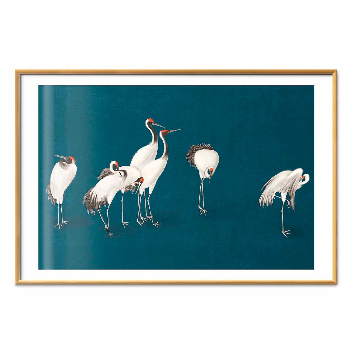 Pastel Cranes Dark Turquoise Poster