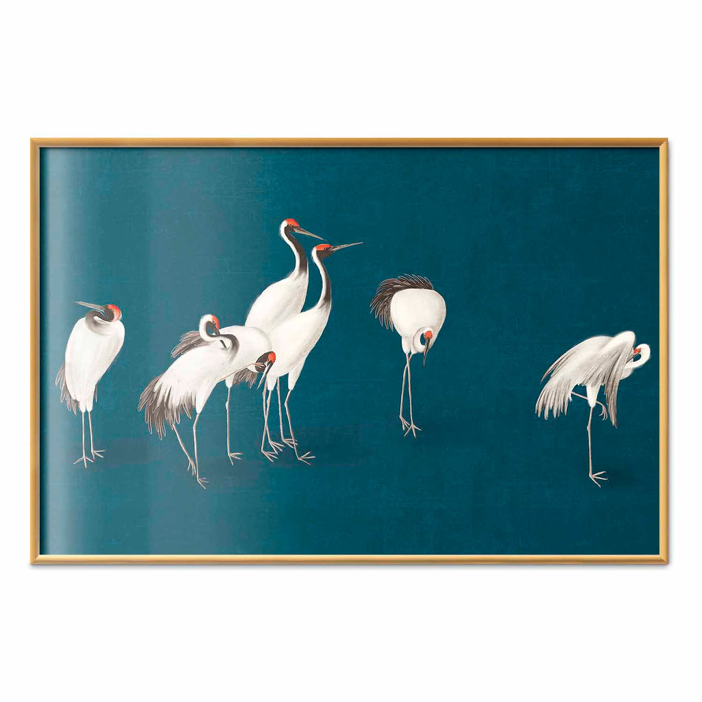 Pastel Cranes Dark Turquoise Poster