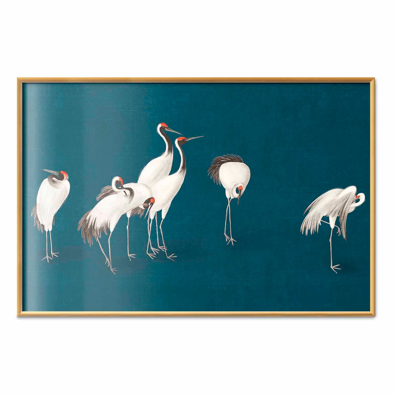 Pastel Cranes Dark Turquoise Poster