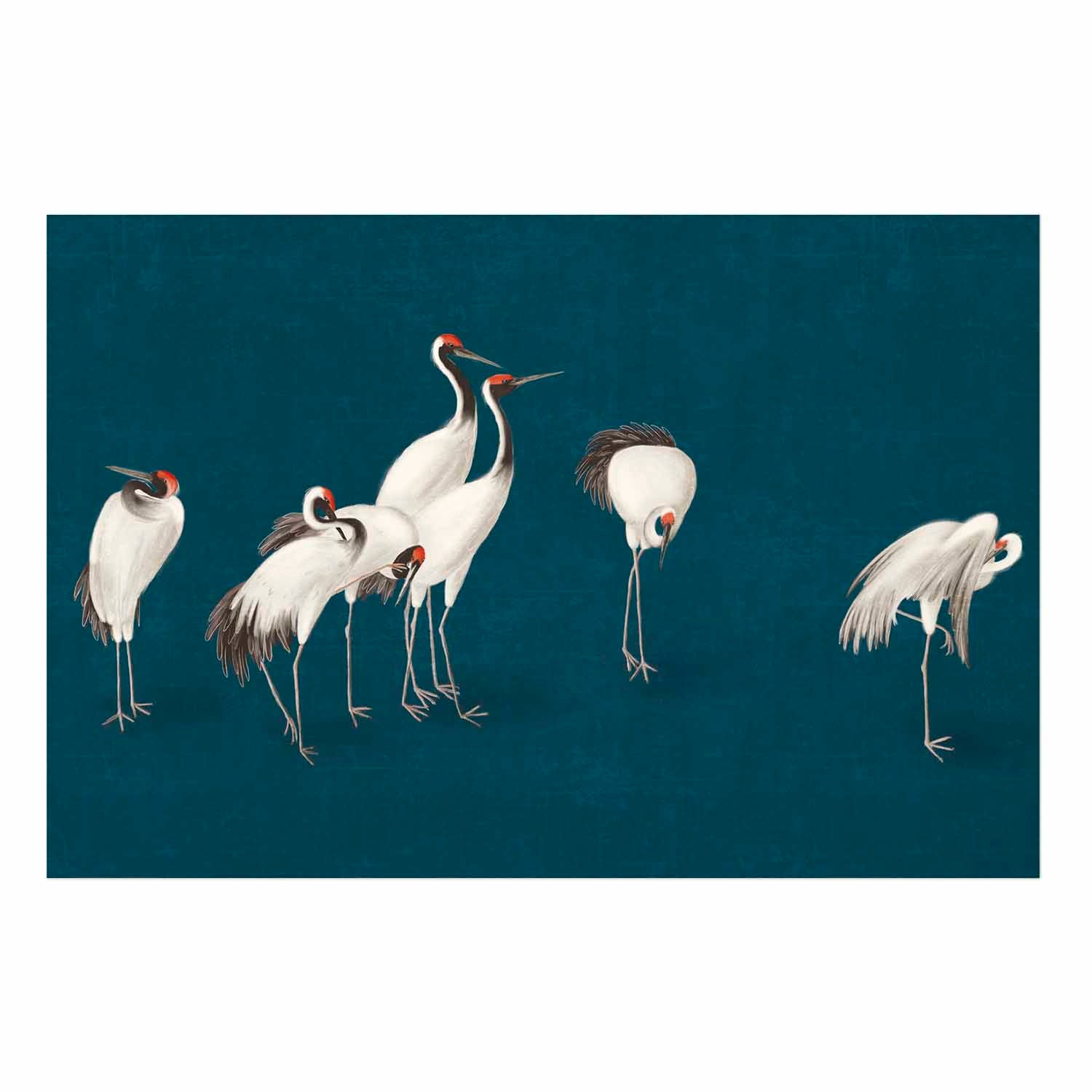 Pastel Cranes Dark Turquoise Poster