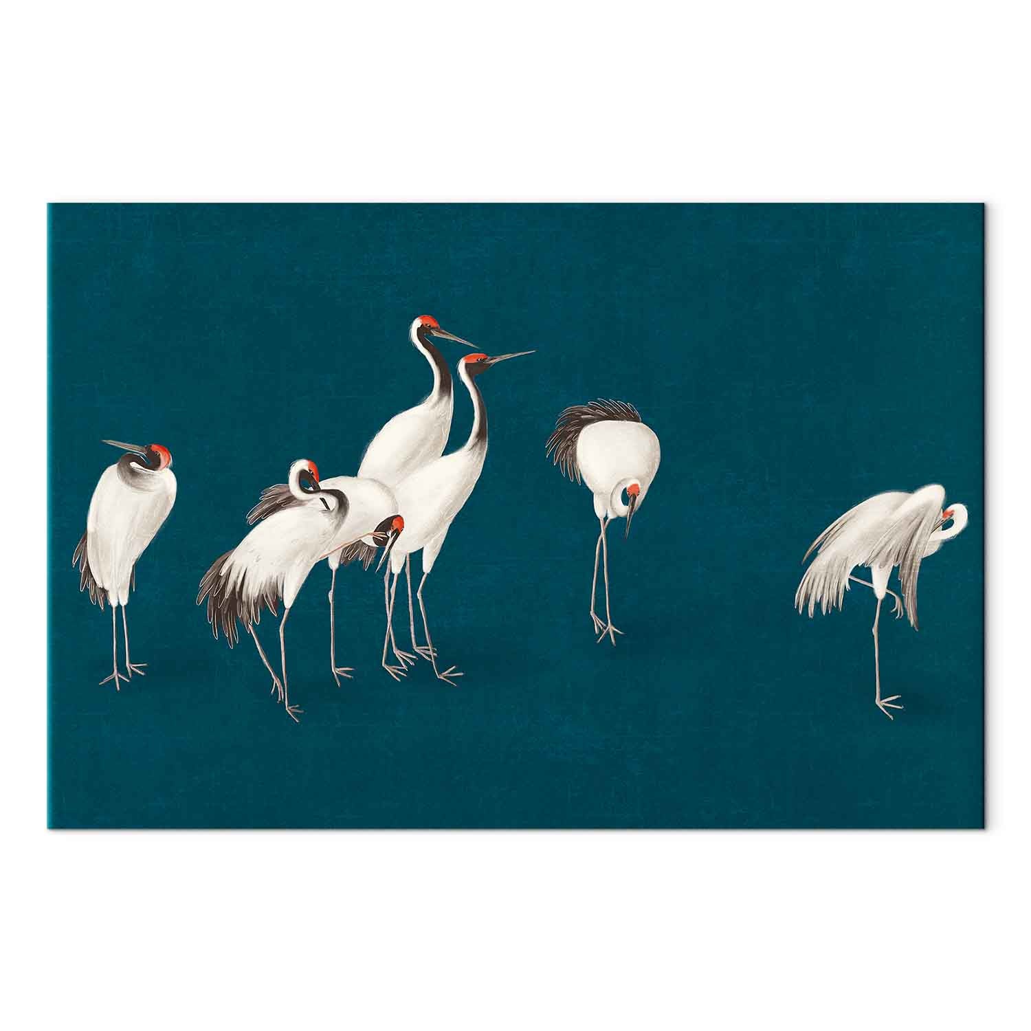 Turquoise Crane Illustration Canvas Print
