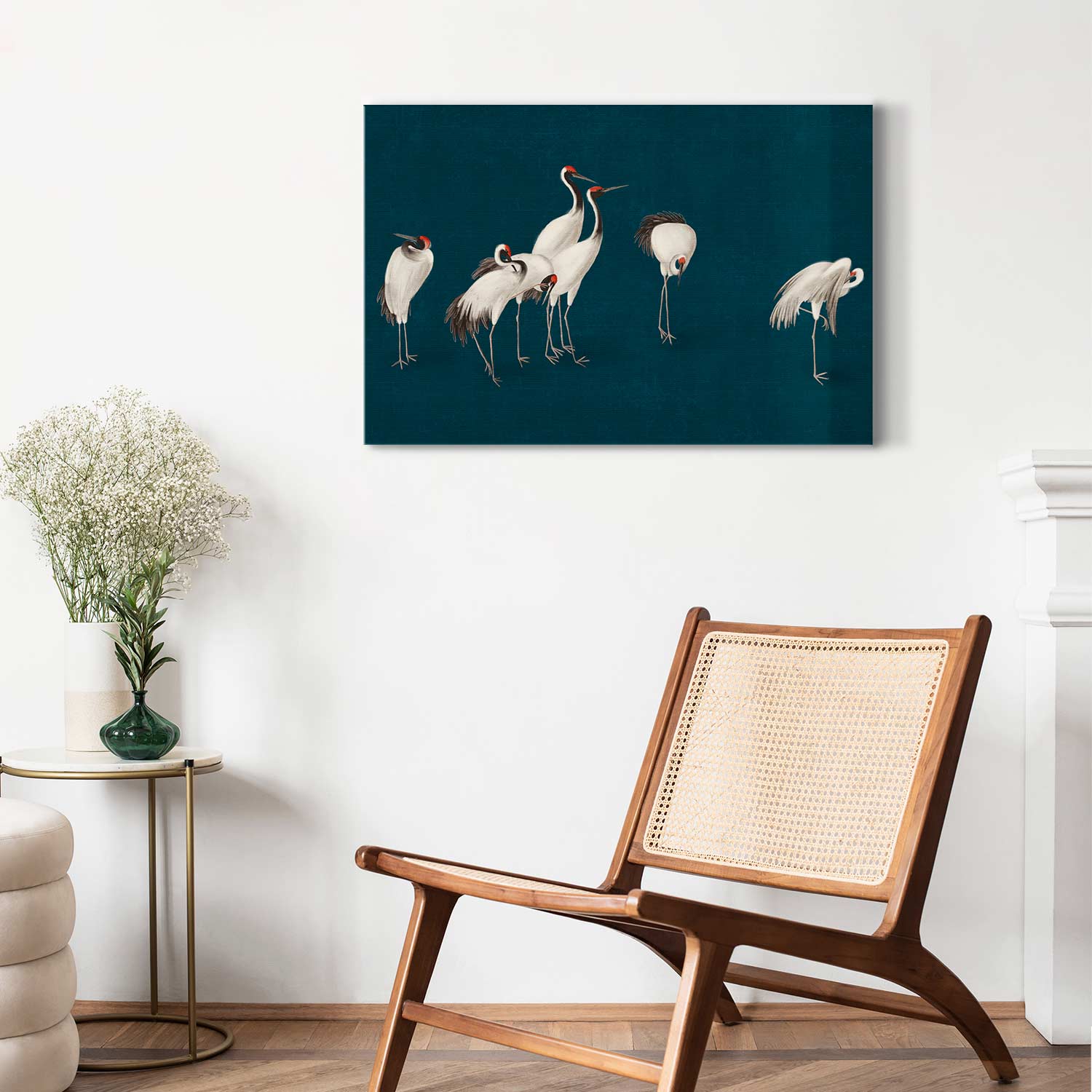 Turquoise Crane Illustration Canvas Print