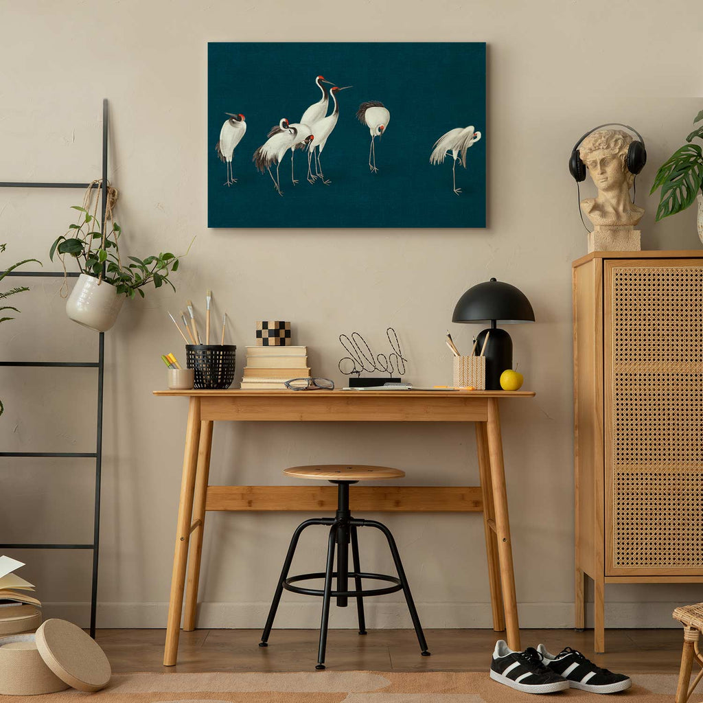 Turquoise Crane Illustration Canvas Print