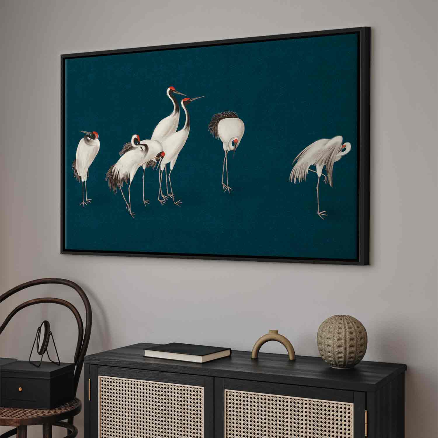 Turquoise Crane Illustration Canvas Print