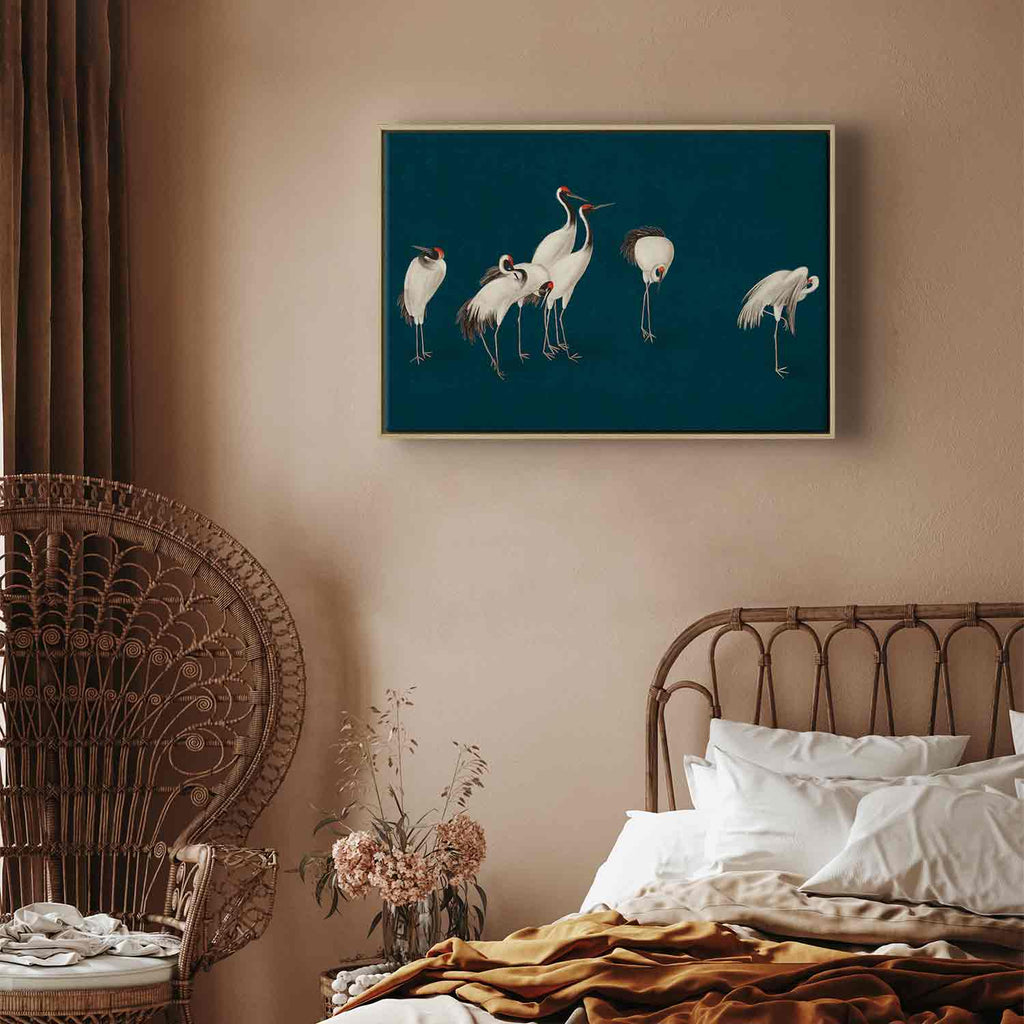 Turquoise Crane Illustration Canvas Print