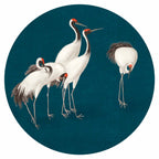 Cranes by the Pond Dark Turquoise Round Wall Mural