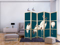 Pastel Cranes Dark Turquoise 5-Panel Japanese Room Divider