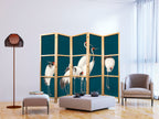 Pastel Cranes Dark Turquoise 5-Panel Japanese Room Divider