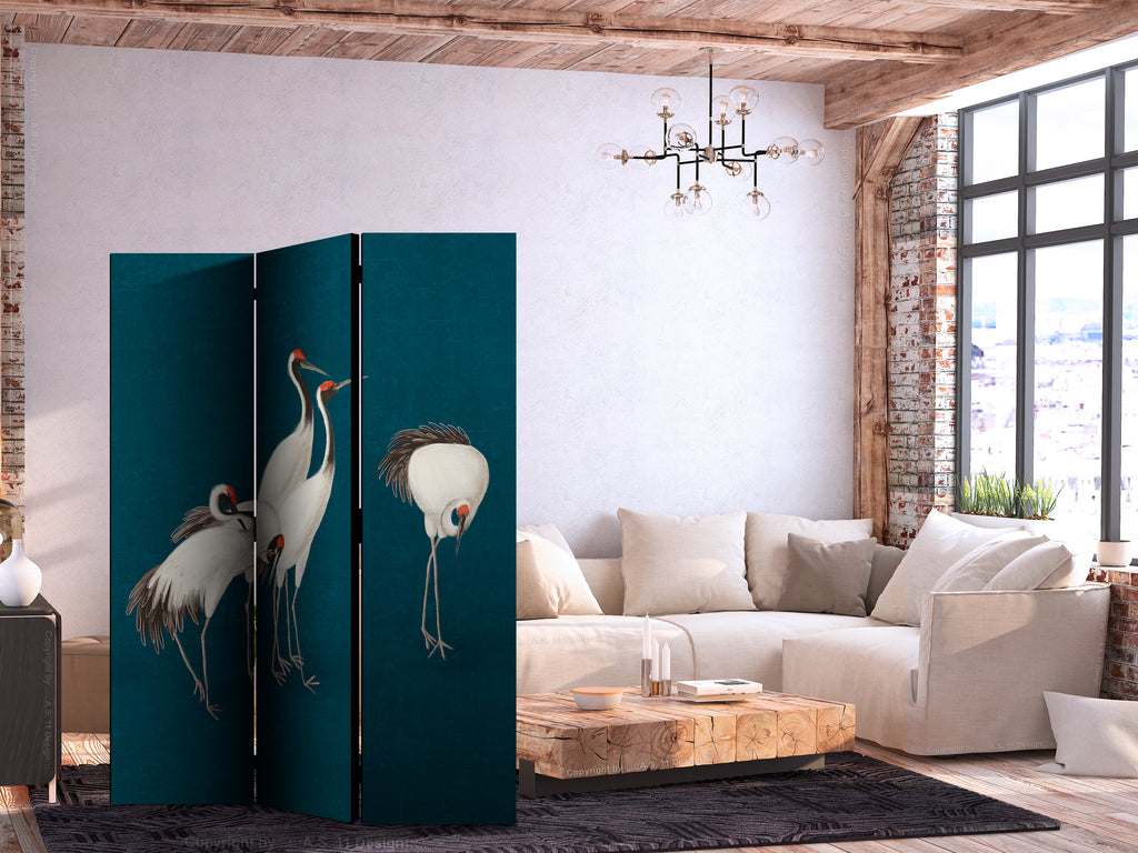 Pastel Cranes 3-Panel Japanese Room Divider