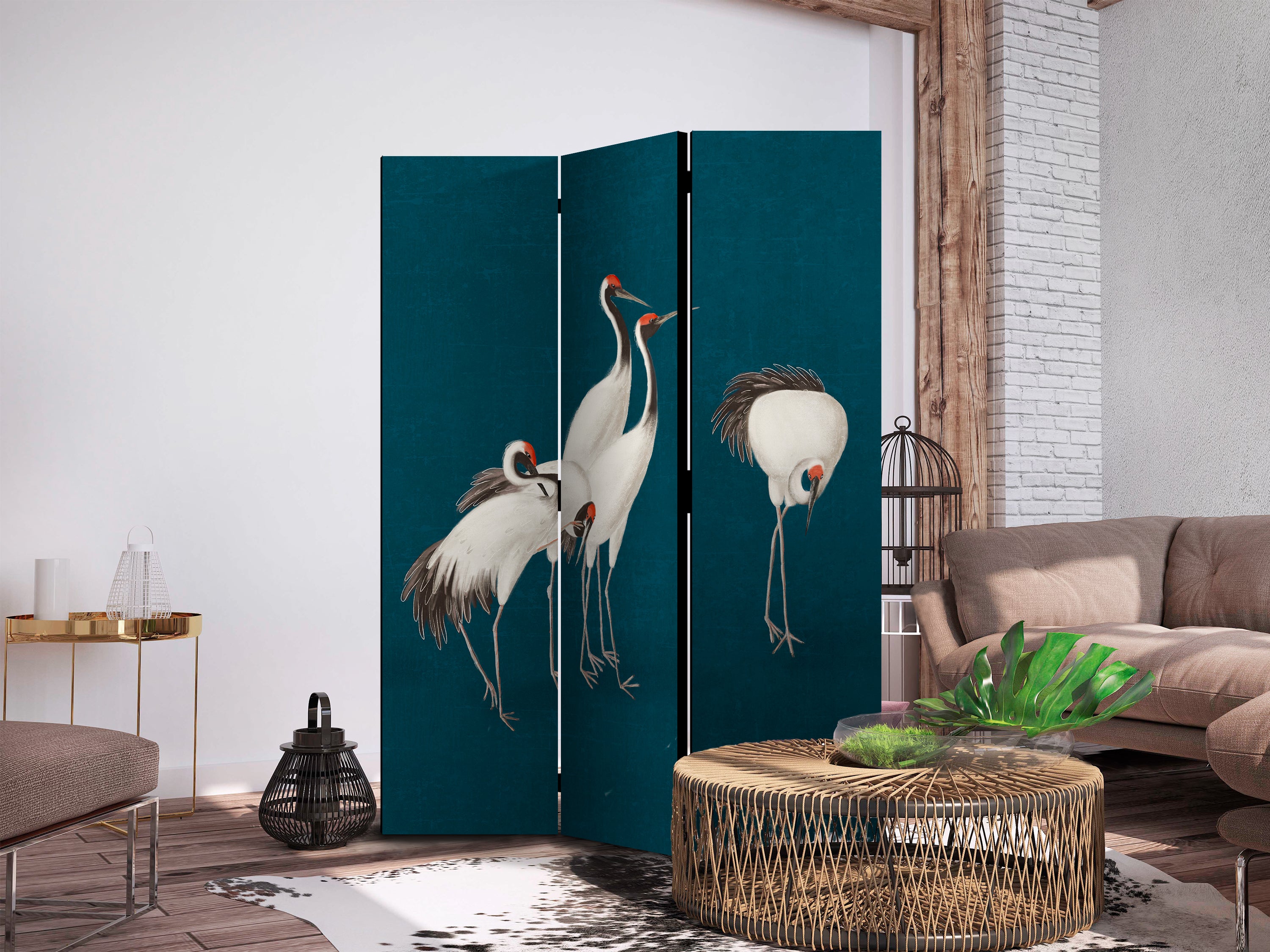 Pastel Cranes 3-Panel Japanese Room Divider