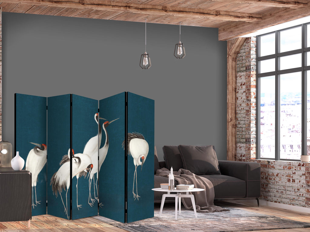 Cranes Pastel Pond 5-Panel Japanese Room Divider