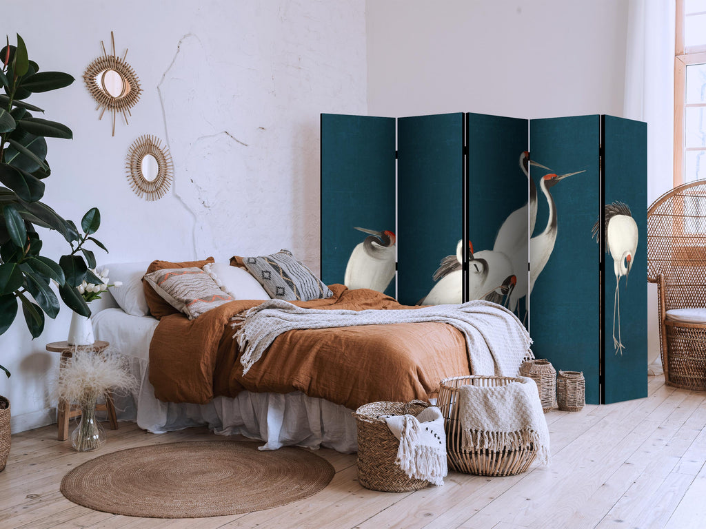 Cranes Pastel Pond 5-Panel Japanese Room Divider