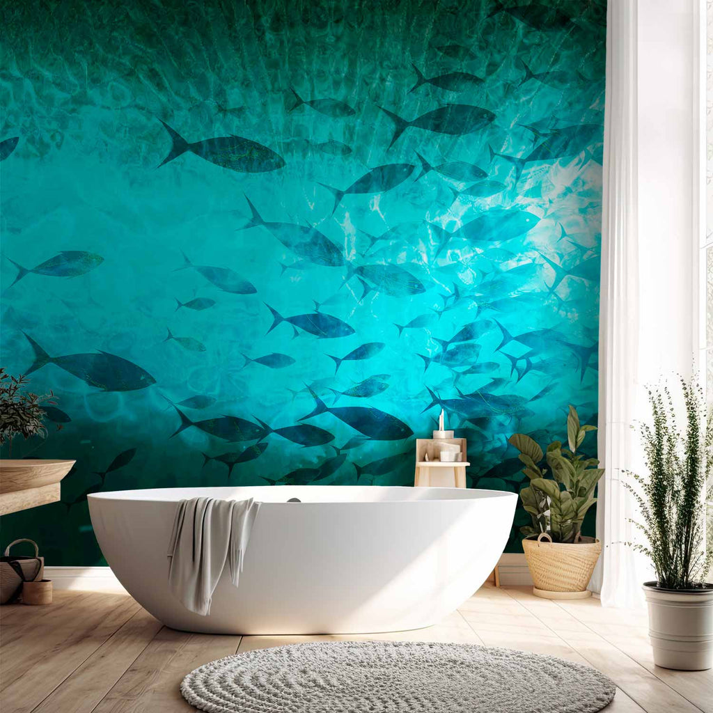 Dark Fish Shoal Japanese Wall Mural