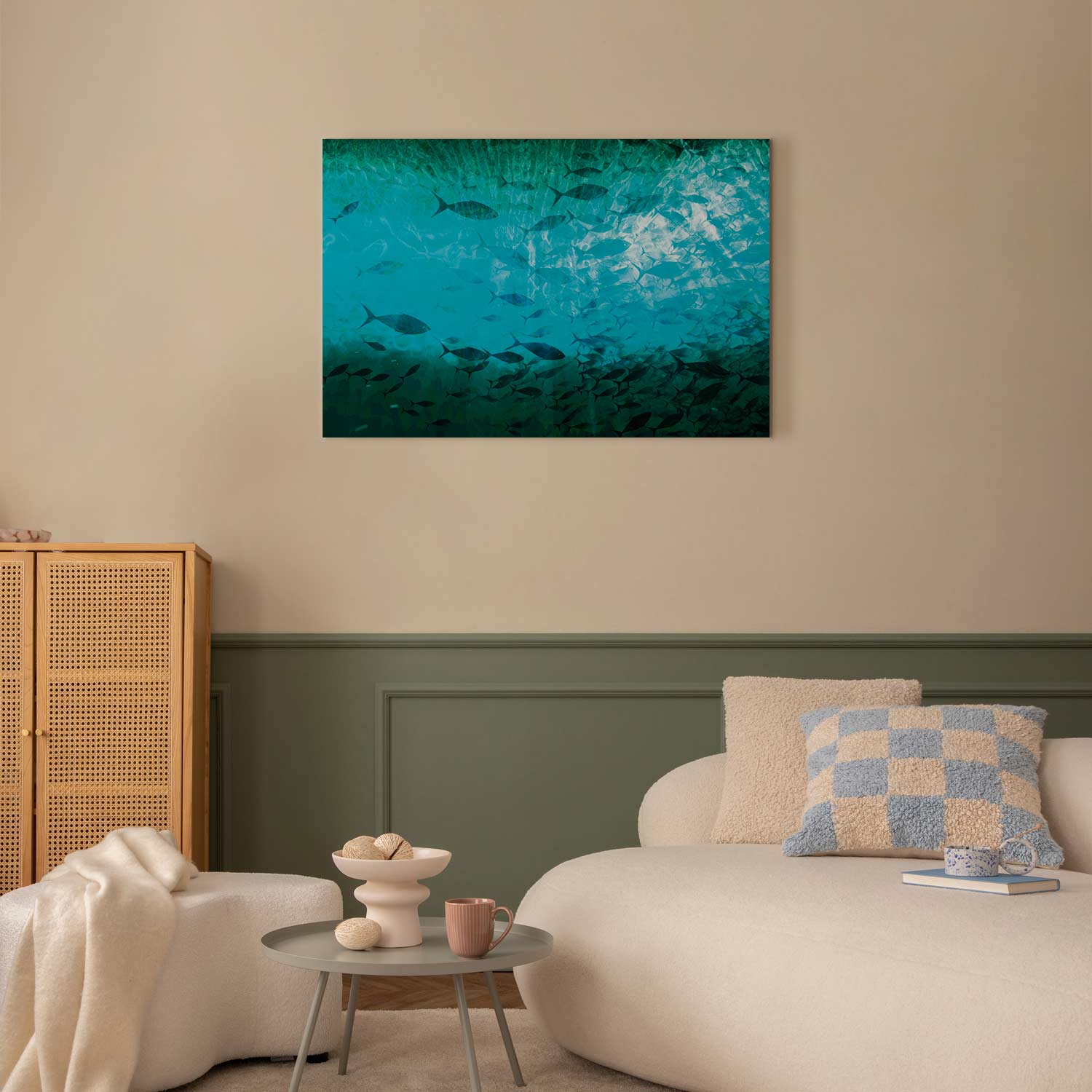 Dark Fish Shoal Japanese Canvas Print