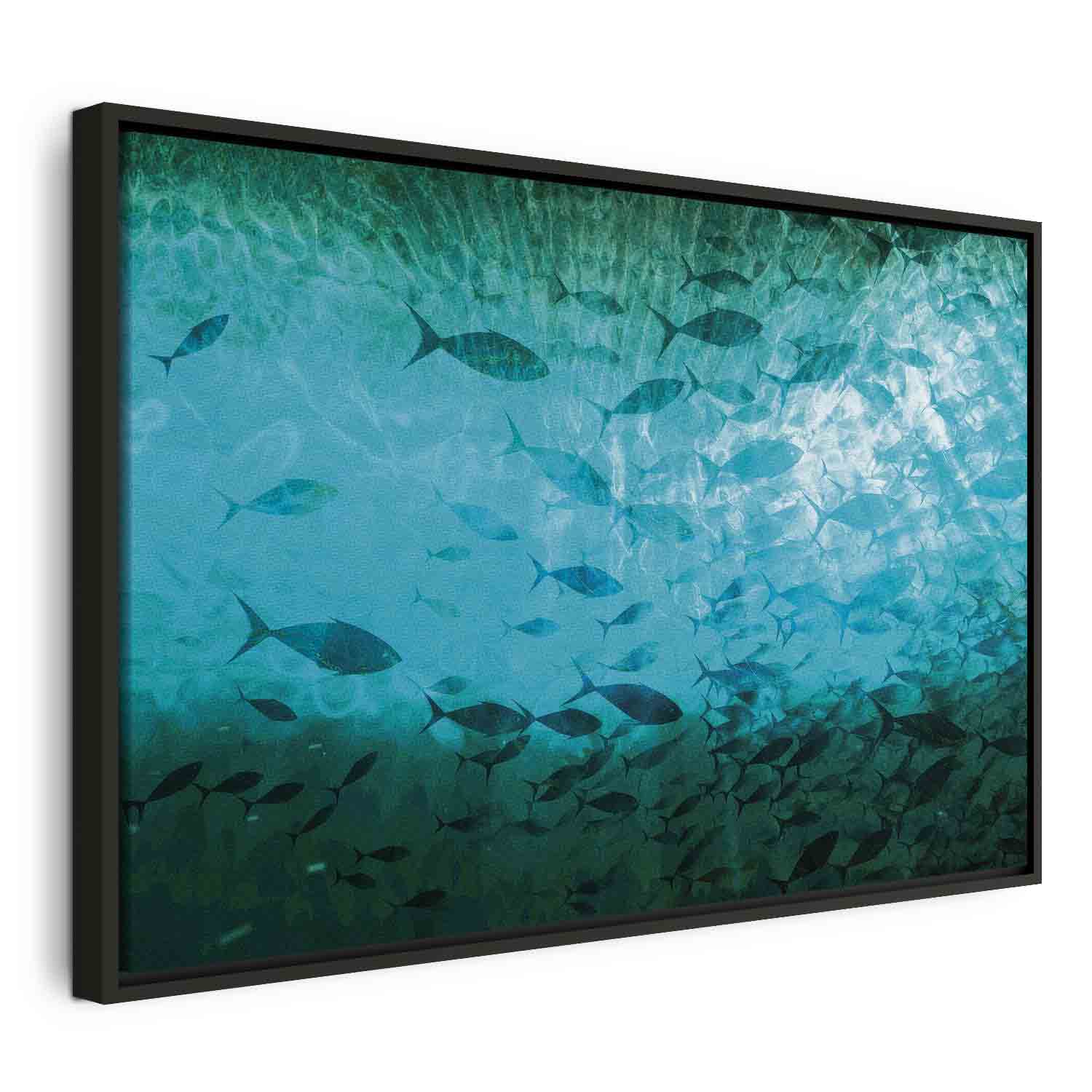 Dark Fish Shoal Japanese Canvas Print
