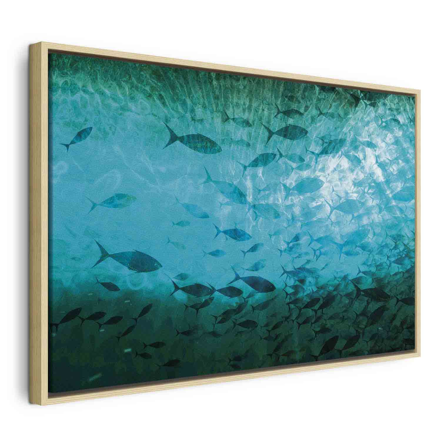 Dark Fish Shoal Japanese Canvas Print
