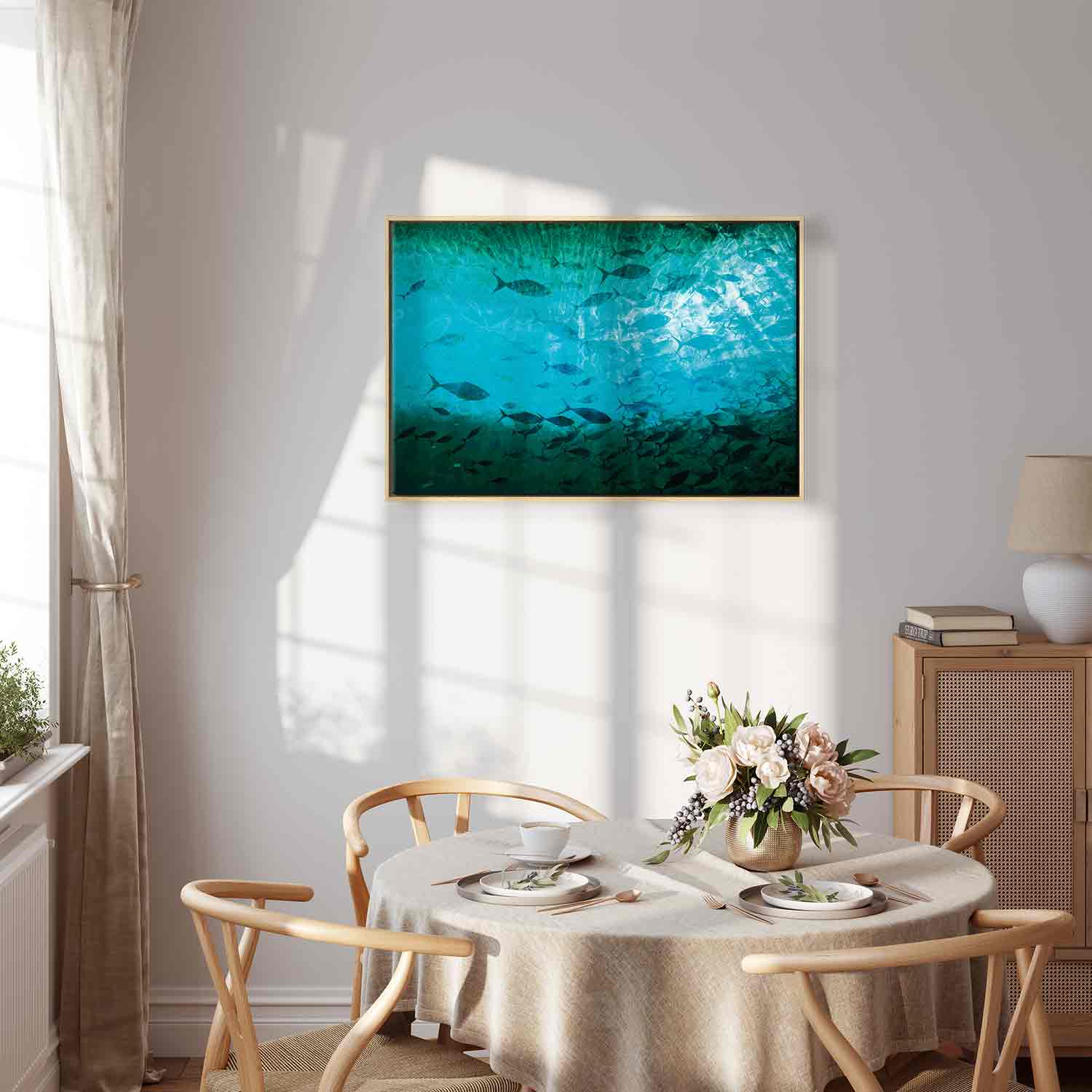 Dark Fish Shoal Japanese Canvas Print
