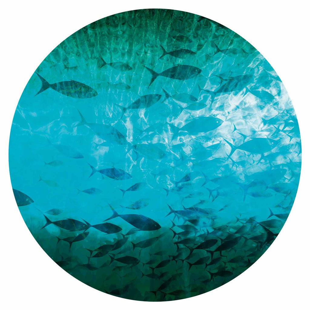 Dark Fish Shoal Japanese Round Wall Mural