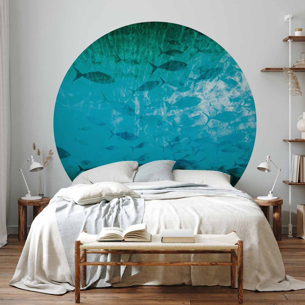 Dark Fish Shoal Japanese Round Wall Mural