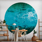 Dark Fish Shoal Japanese Round Wall Mural