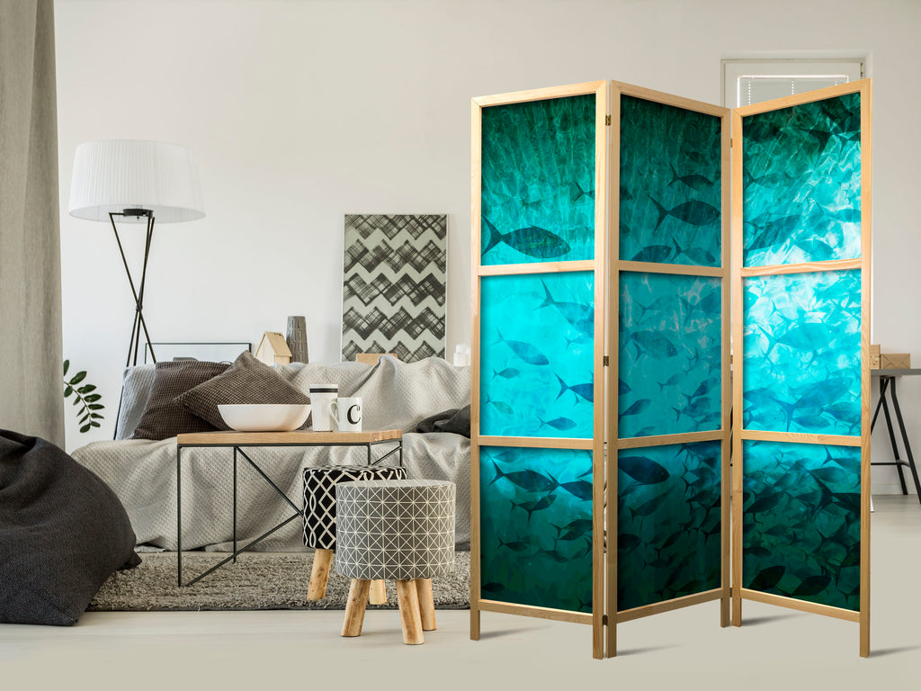 Japanese Room Divider 5-Panel with Underwater Fish Theme
