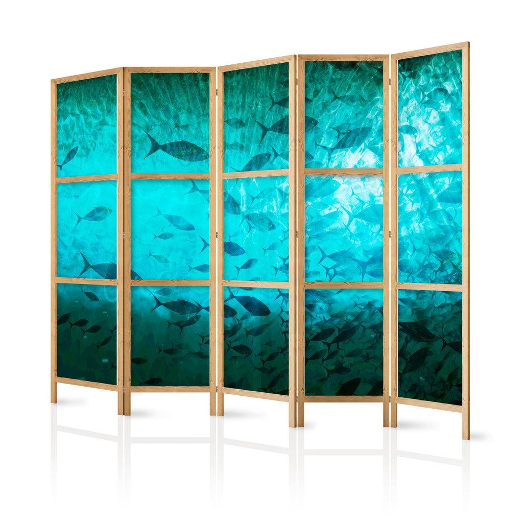 Japanese Room Divider - Underwater Paradise with Fish in Turquoise-Blue Depth