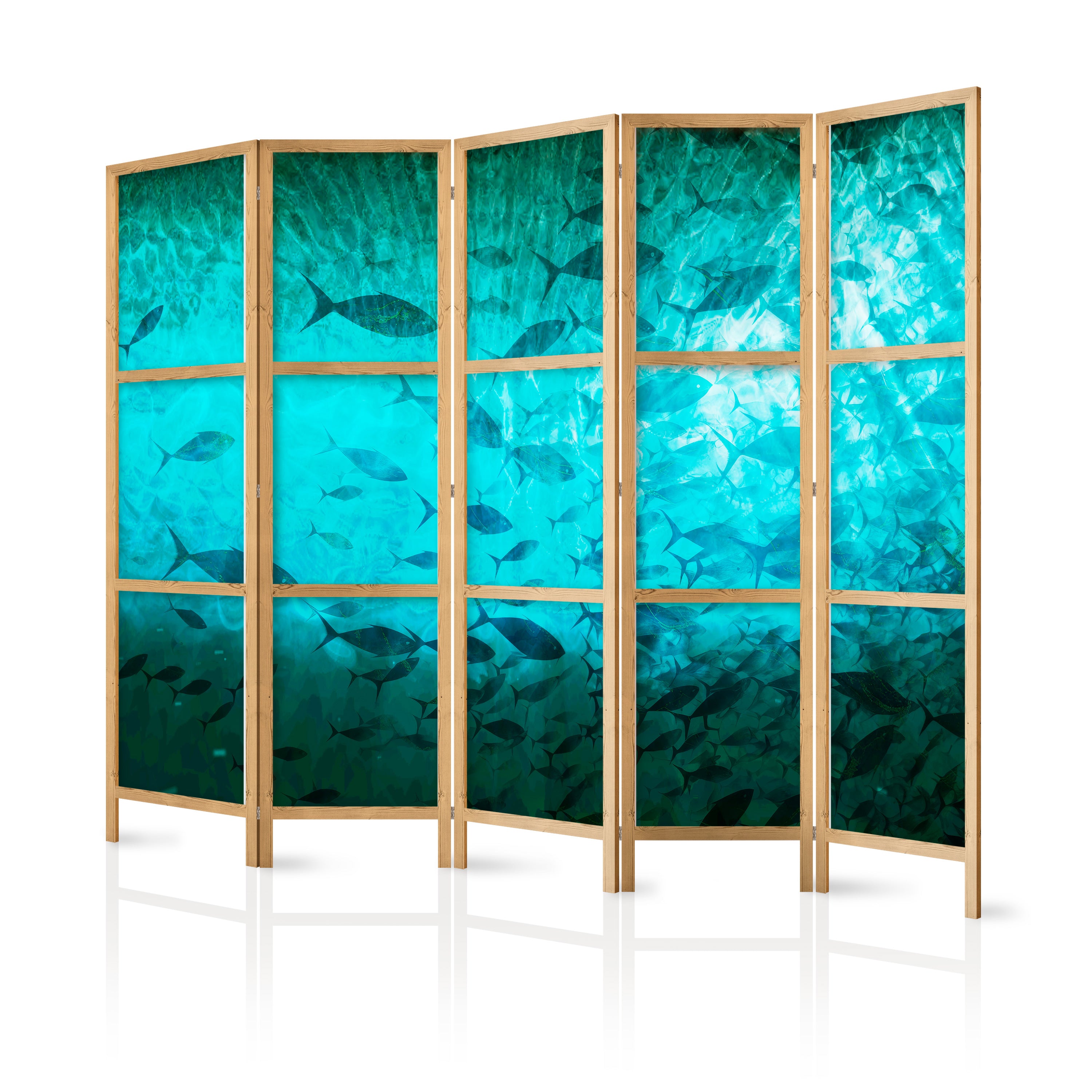 Japanese Room Divider - Underwater Paradise with Fish in Turquoise-Blue Depth