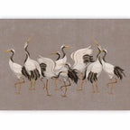 Crane Dance Silhouette Grey Wall Mural