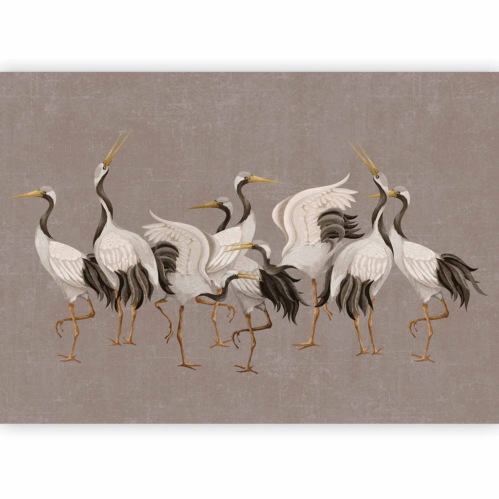 Crane Dance Silhouette Grey Wall Mural