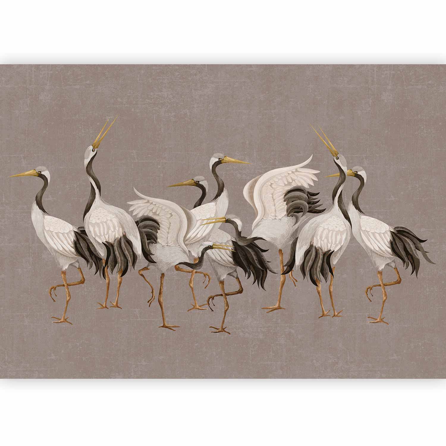 Crane Dance Silhouette Grey Wall Mural