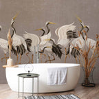 Crane Dance Silhouette Grey Wall Mural
