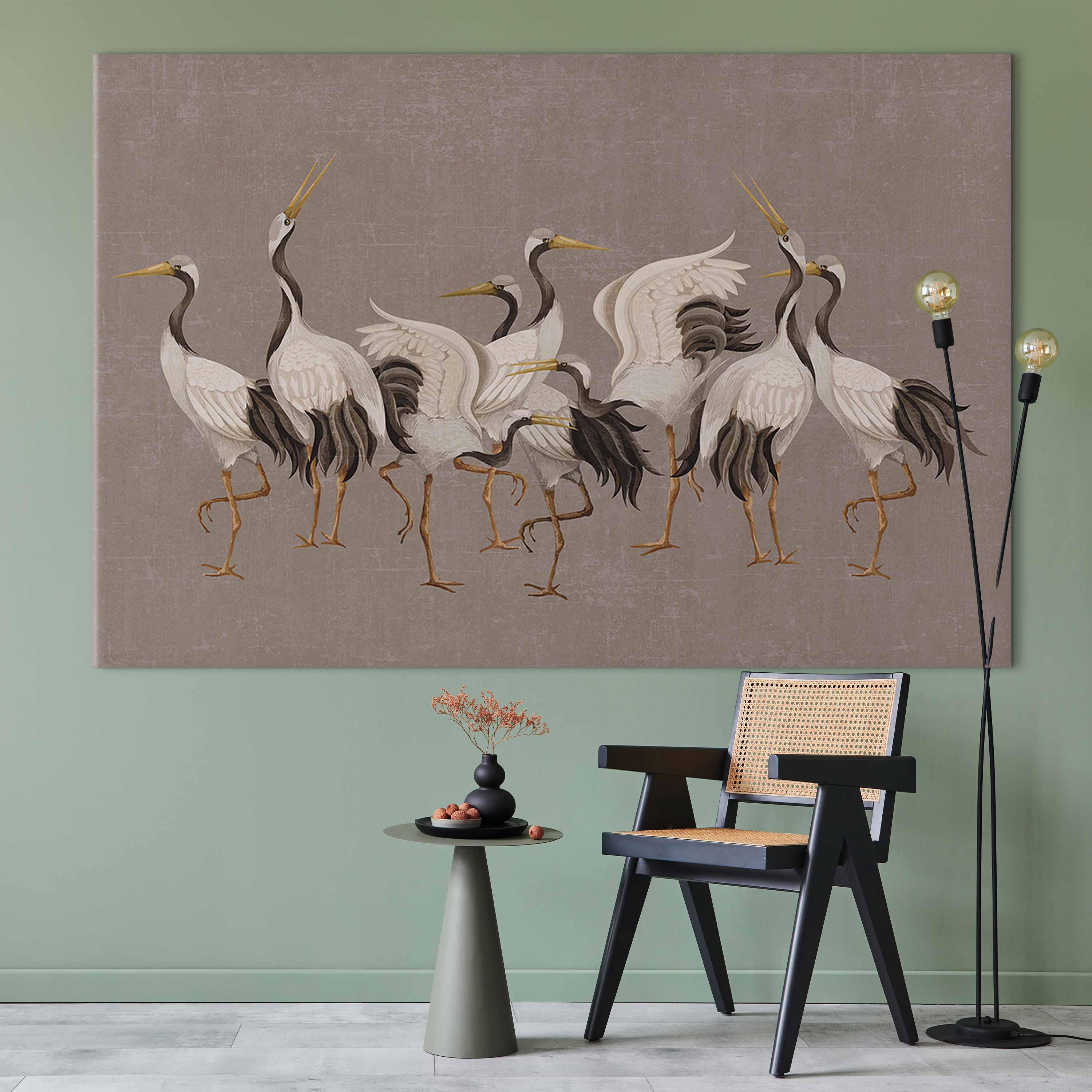 Crane Dance Silhouette DIY Large Canvas Prints