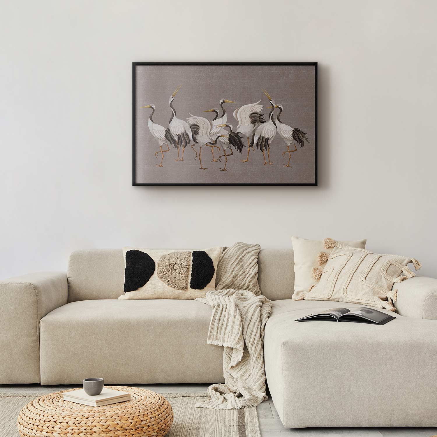 Crane Silhouettes Warm-Gray Textured Poster